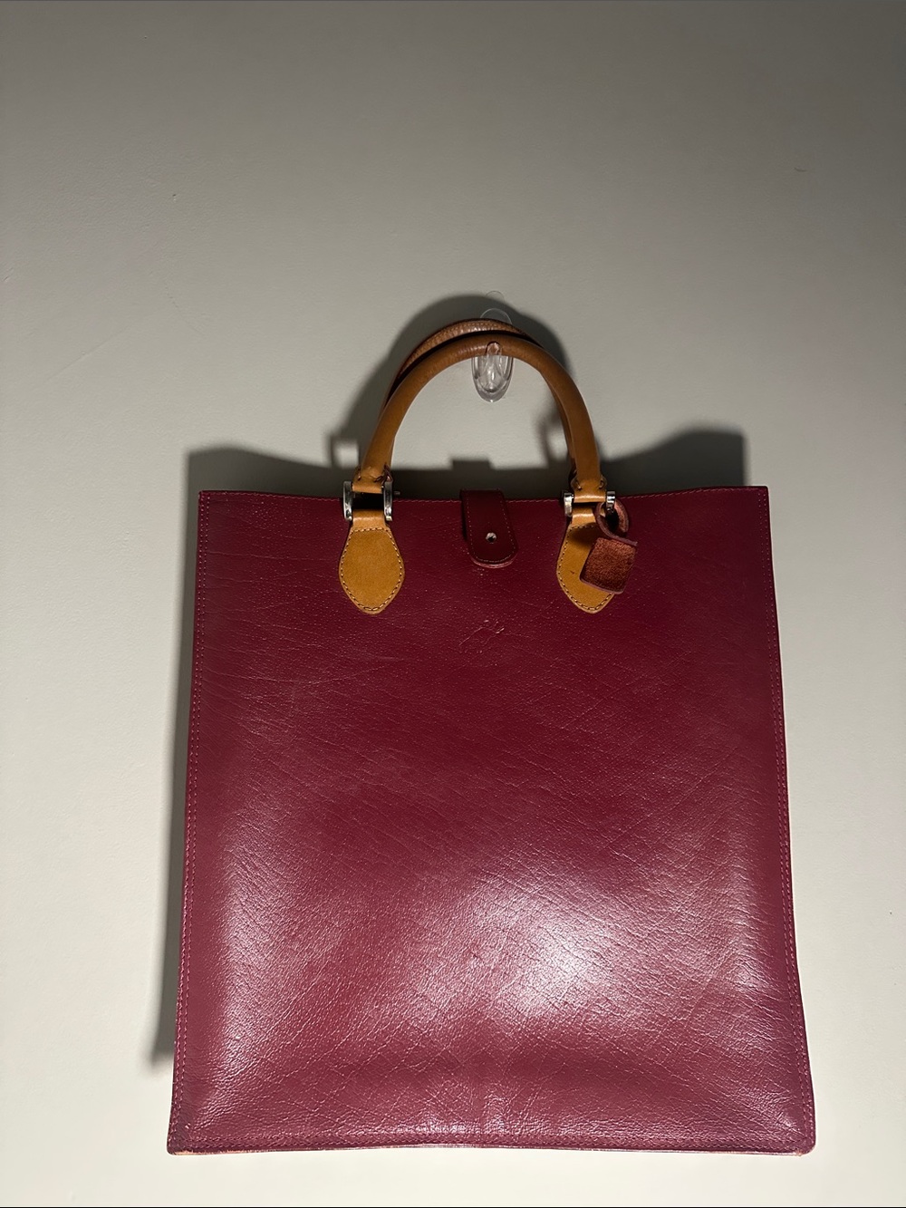 Our Tribe Burgundy Leather Tote Tag